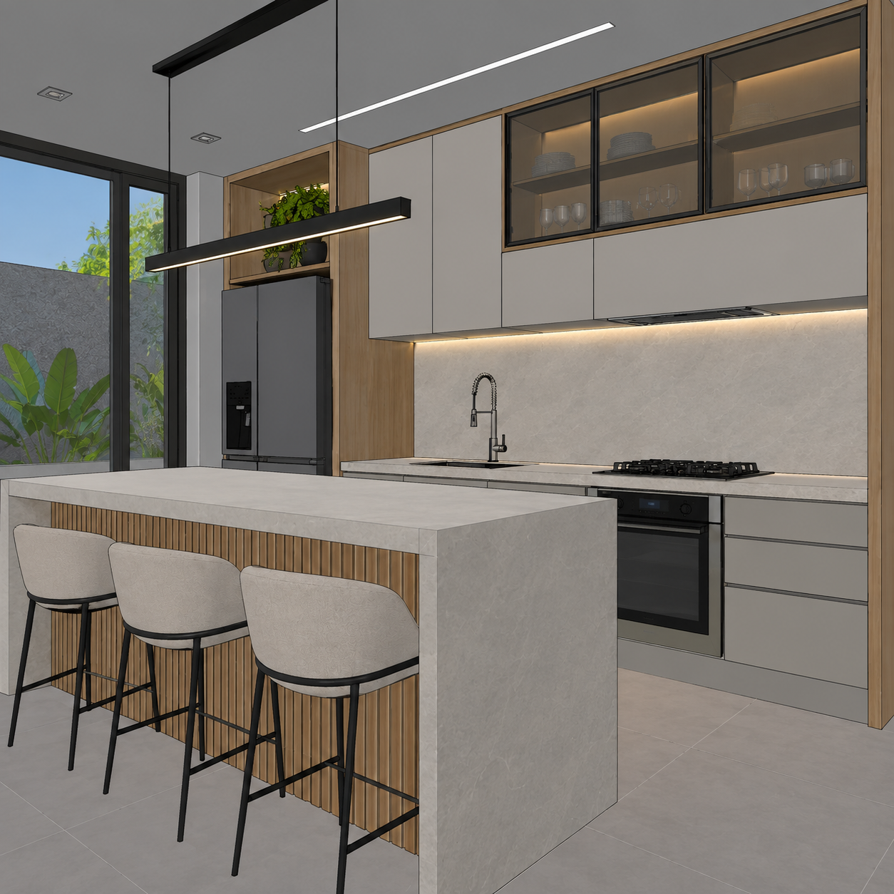 Viewport 3D básico de uma cozinha contemporânea