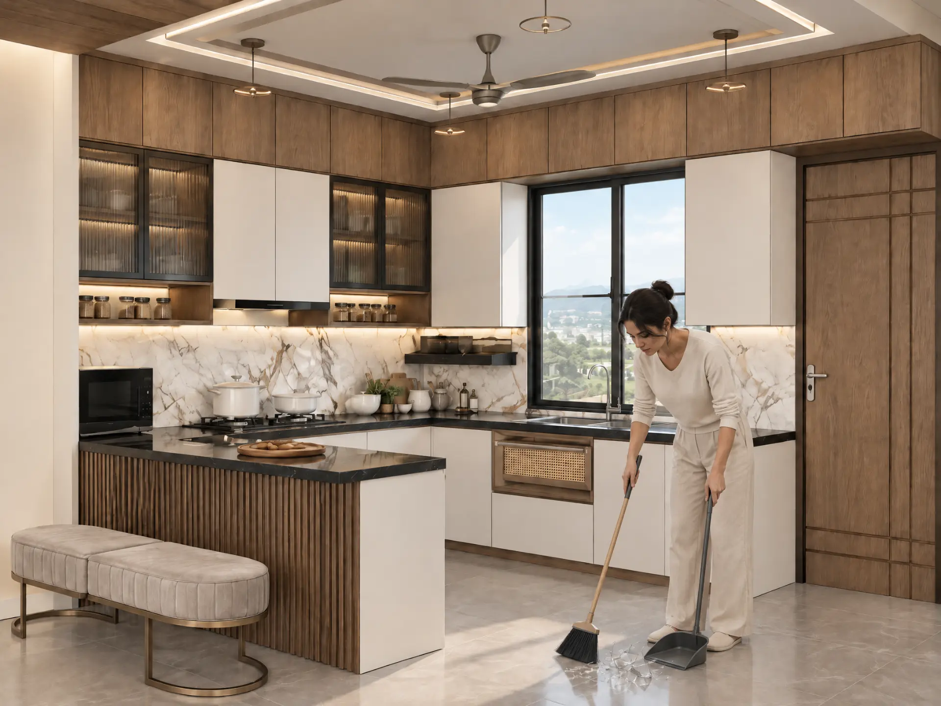 Render fotorrealista com IA: Cozinha com luz natural