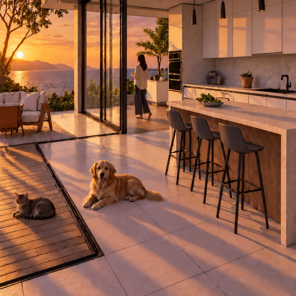 Render fotorrealista com IA: Cozinha ao entardecer